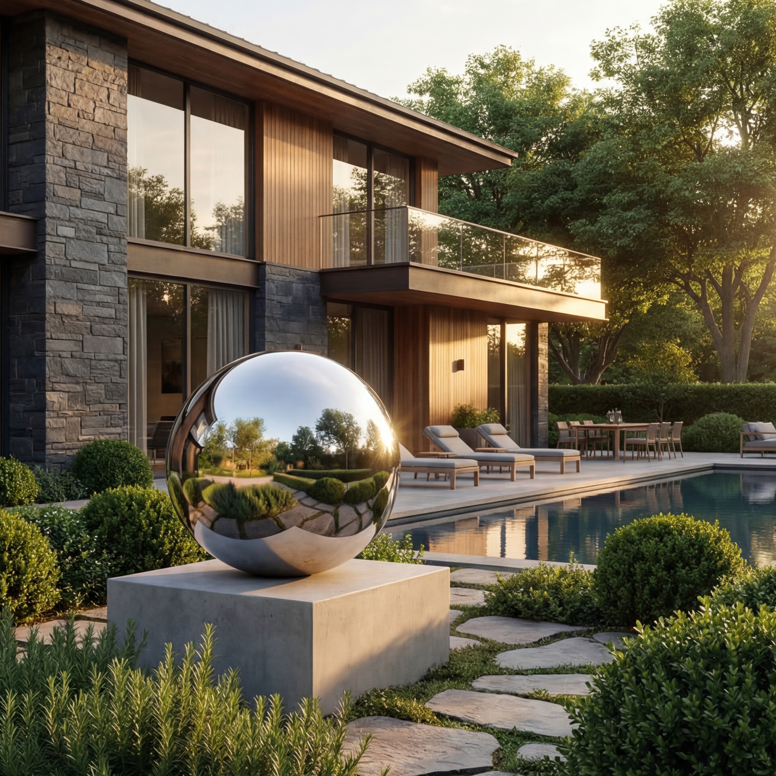 Vela Stainless Steel Minimalist Abstract Sphere Sculpture Garden Reflection VSSSS-9097
