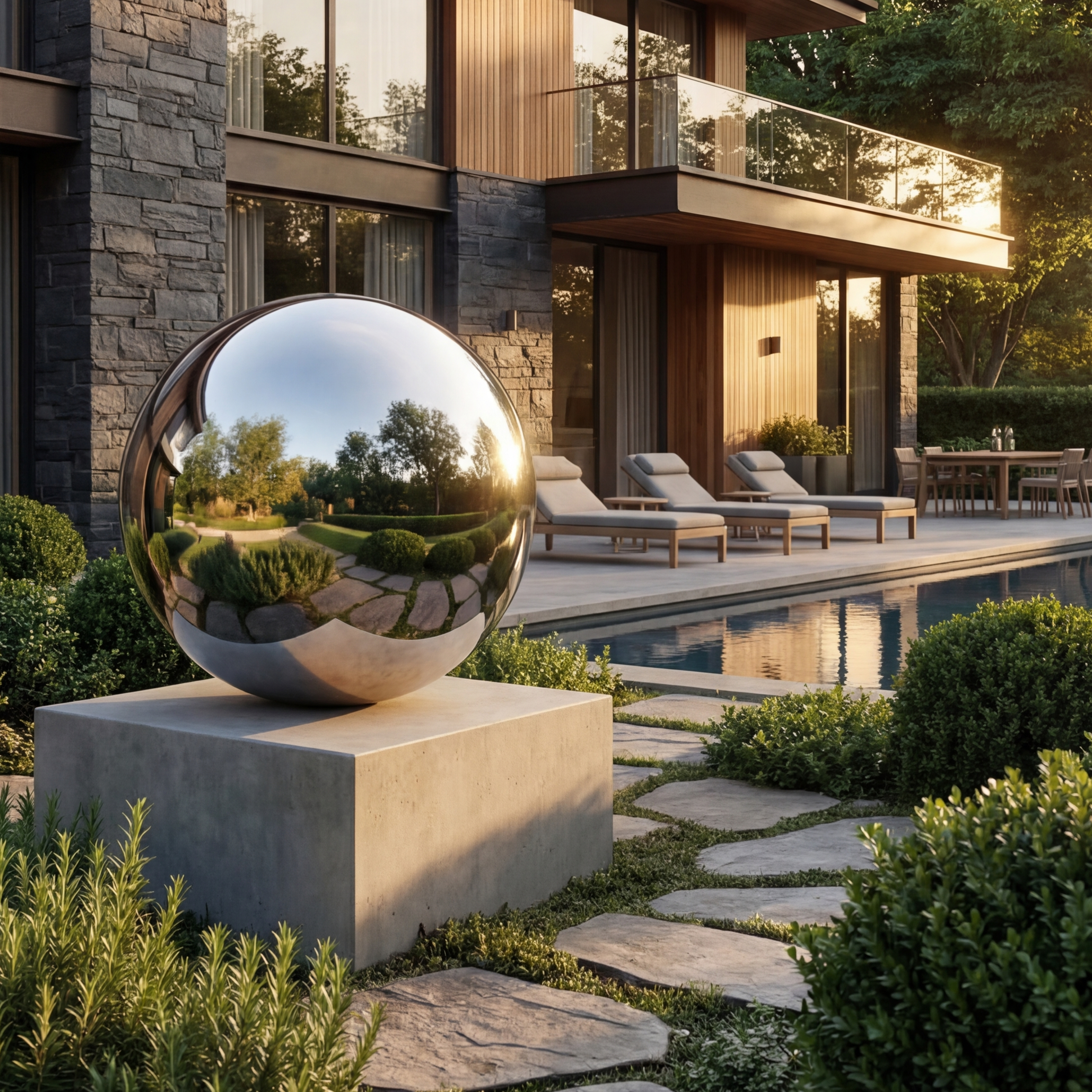 Vela Stainless Steel Minimalist Abstract Sphere Sculpture Garden Reflection VSSSS-9097