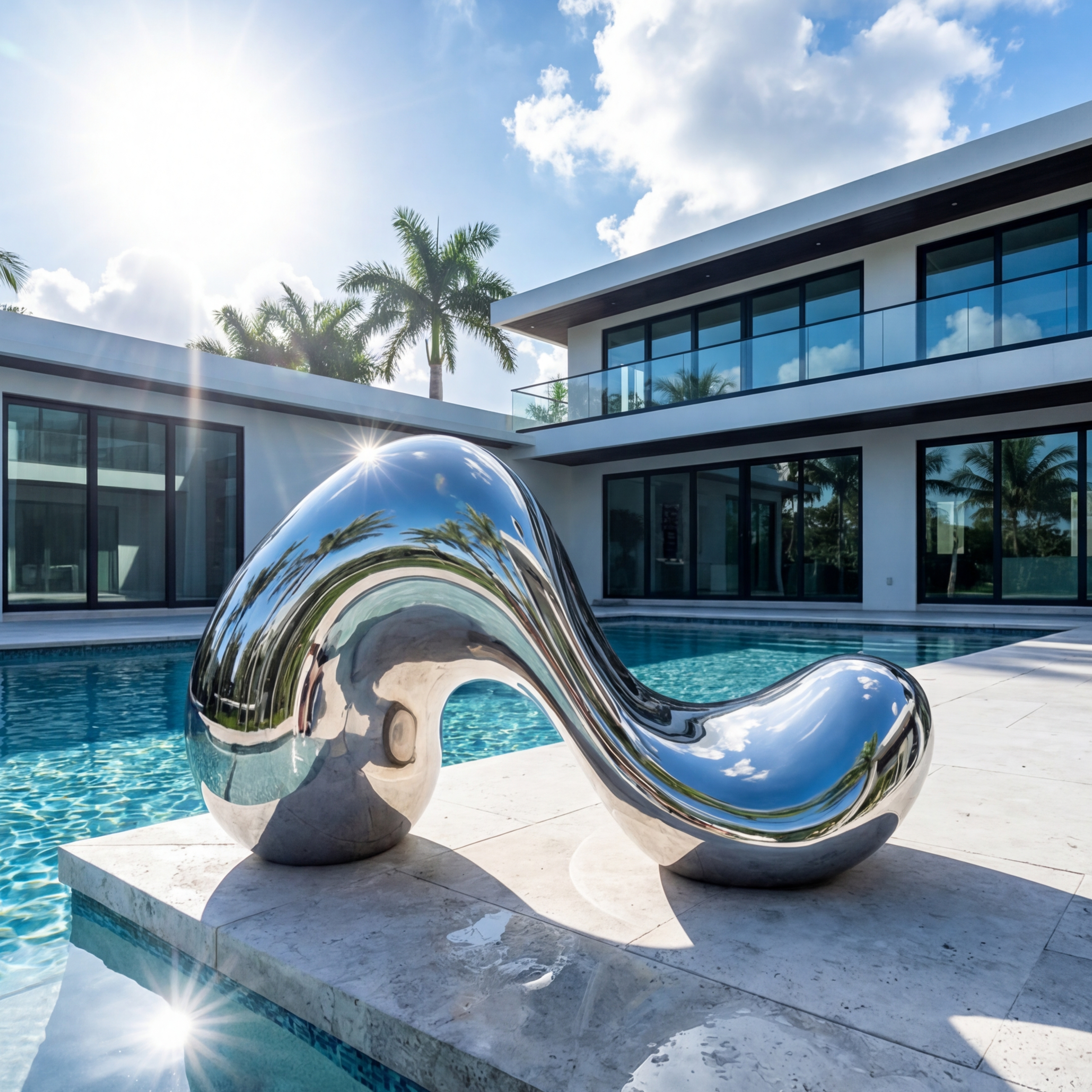 Vela Stainless Steel Modern Abstract Sculpture Flowing Ribbon Poolside Placement VSSS-4825