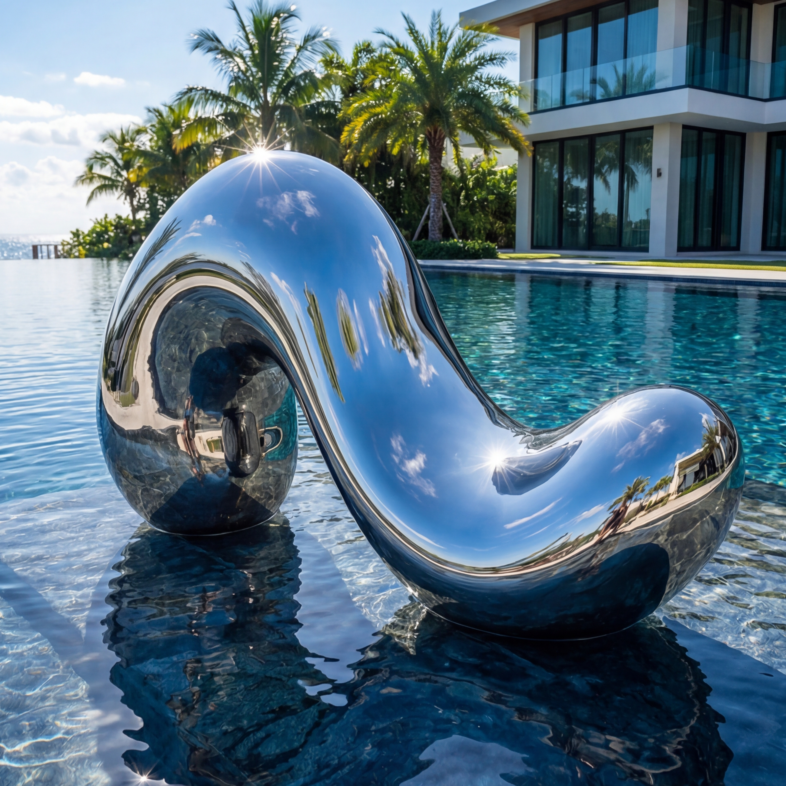 Vela Stainless Steel Modern Abstract Sculpture Flowing Ribbon Poolside Placement VSSS-4825