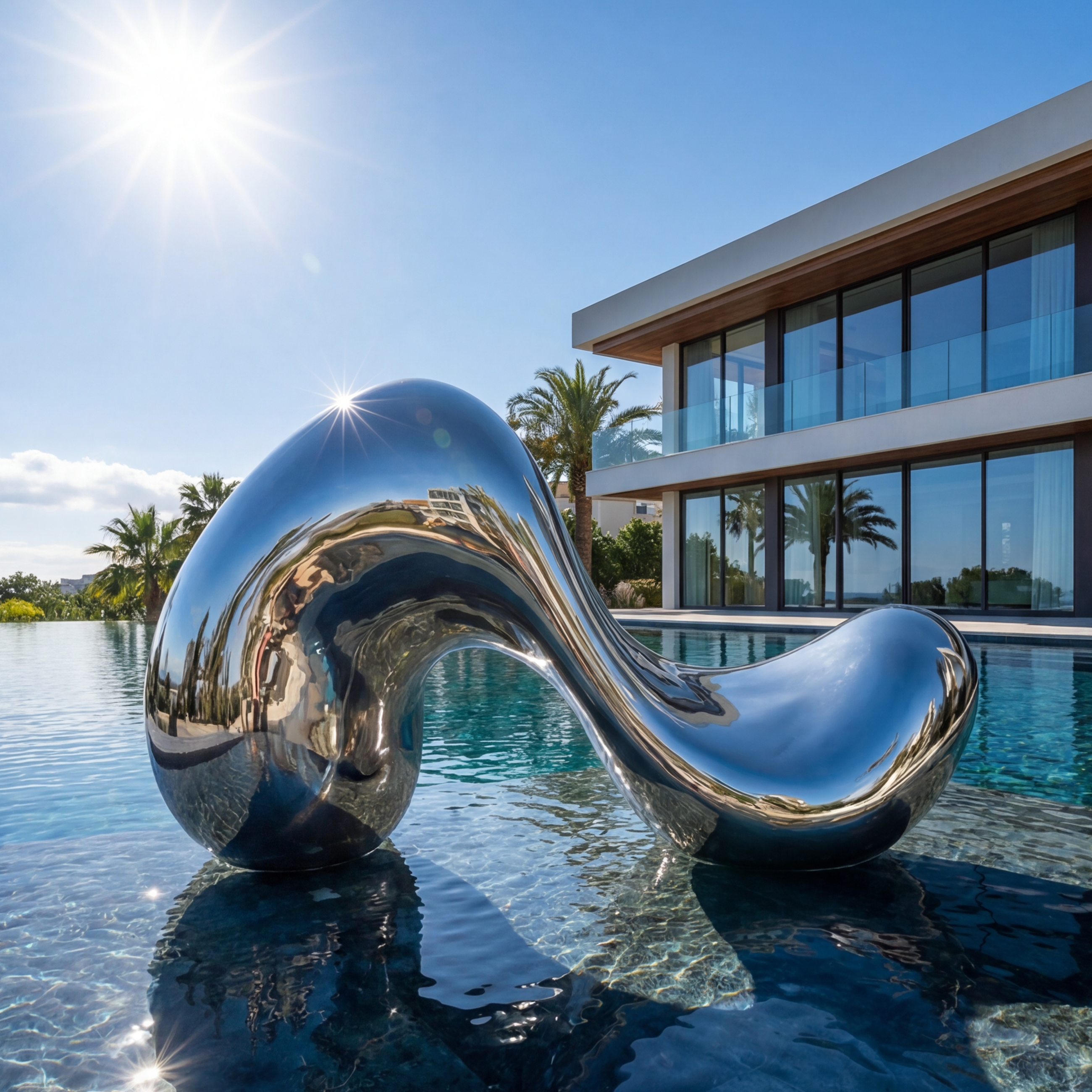 Vela Stainless Steel Modern Abstract Sculpture Flowing Ribbon Poolside Placement VSSS-4825