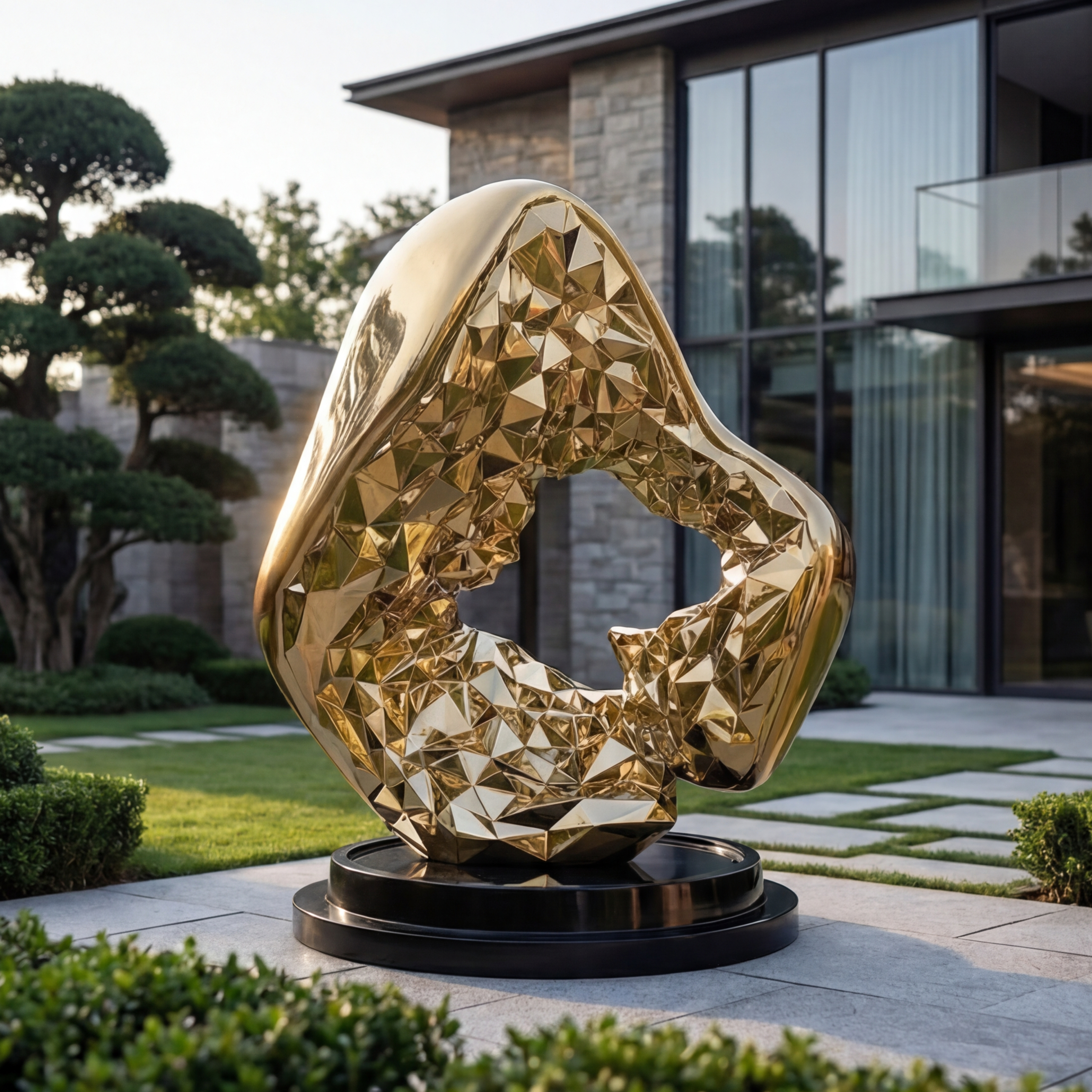 Vela Stainless Steel Modern Abstract Sculpture Luminous Biomorphic Faceted Form VSSS-8075