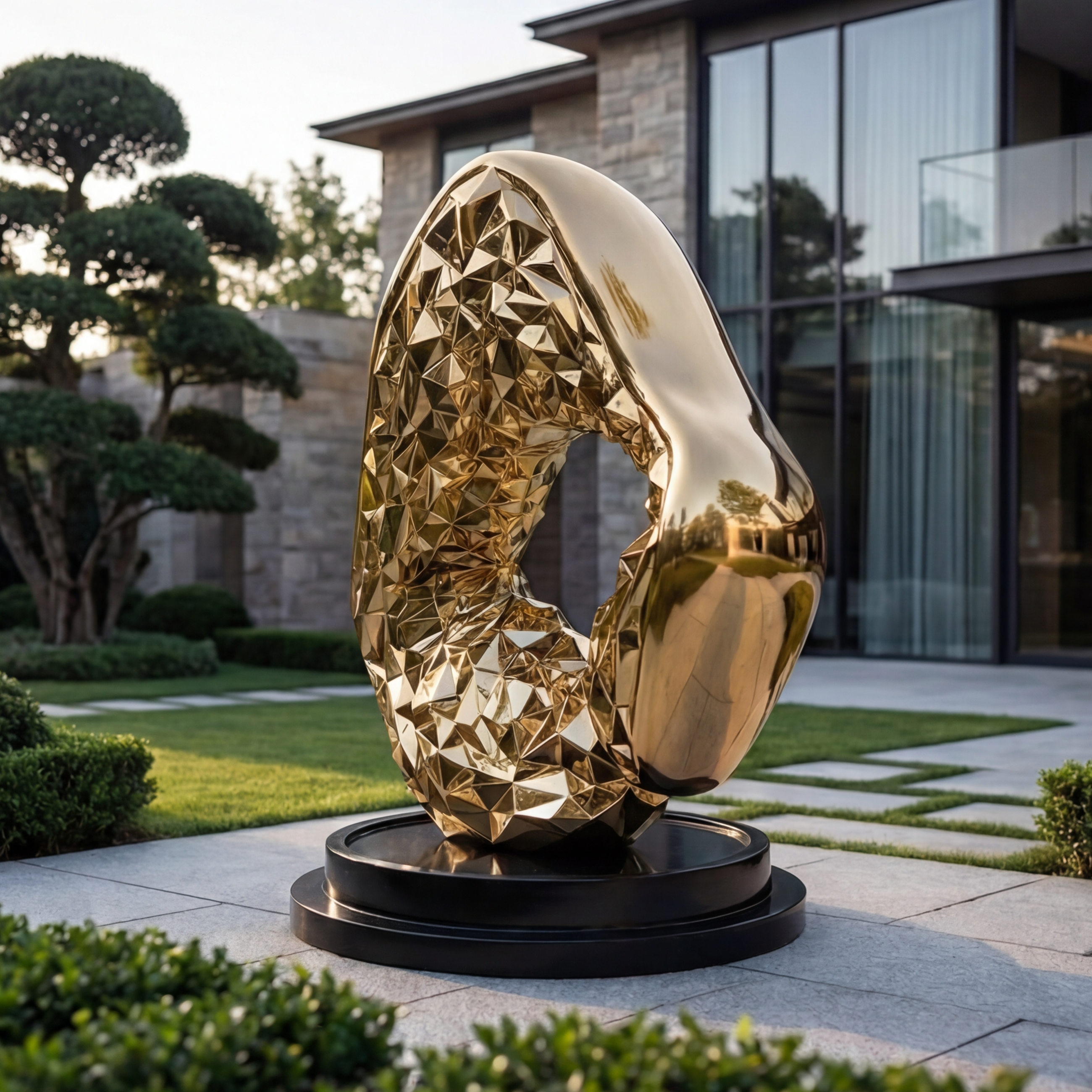 Vela Stainless Steel Modern Abstract Sculpture Luminous Biomorphic Faceted Form VSSS-8075