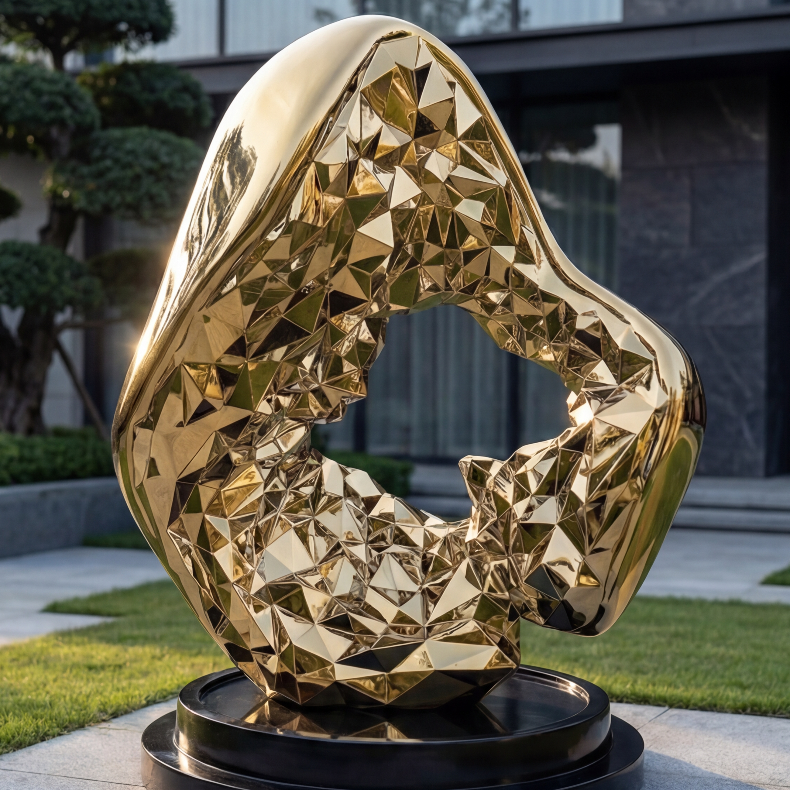 Vela Stainless Steel Modern Abstract Sculpture Luminous Biomorphic Faceted Form VSSS-8075