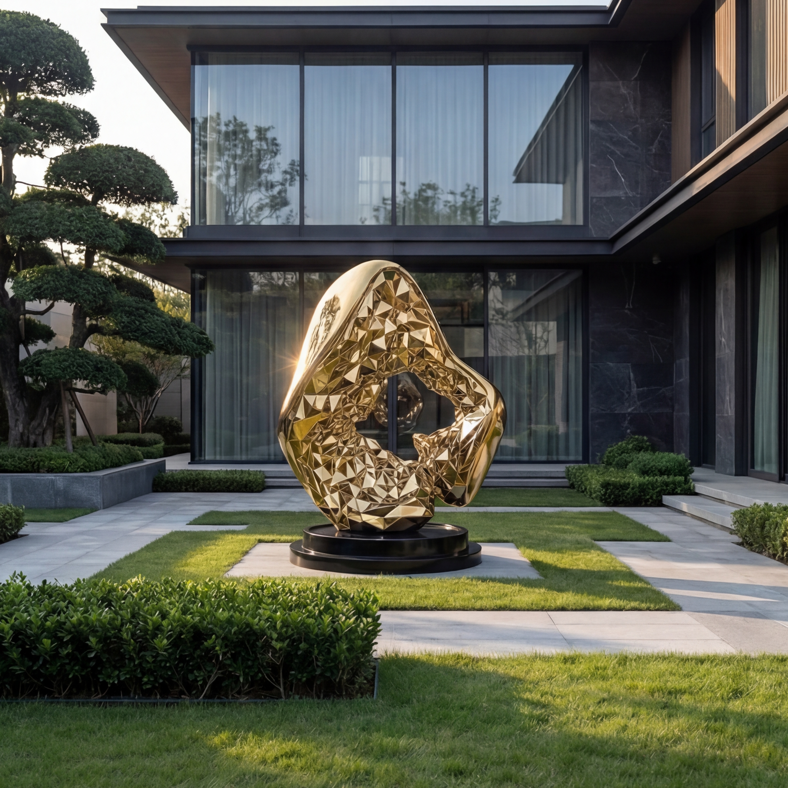 Vela Stainless Steel Modern Abstract Sculpture Luminous Biomorphic Faceted Form VSSS-8075