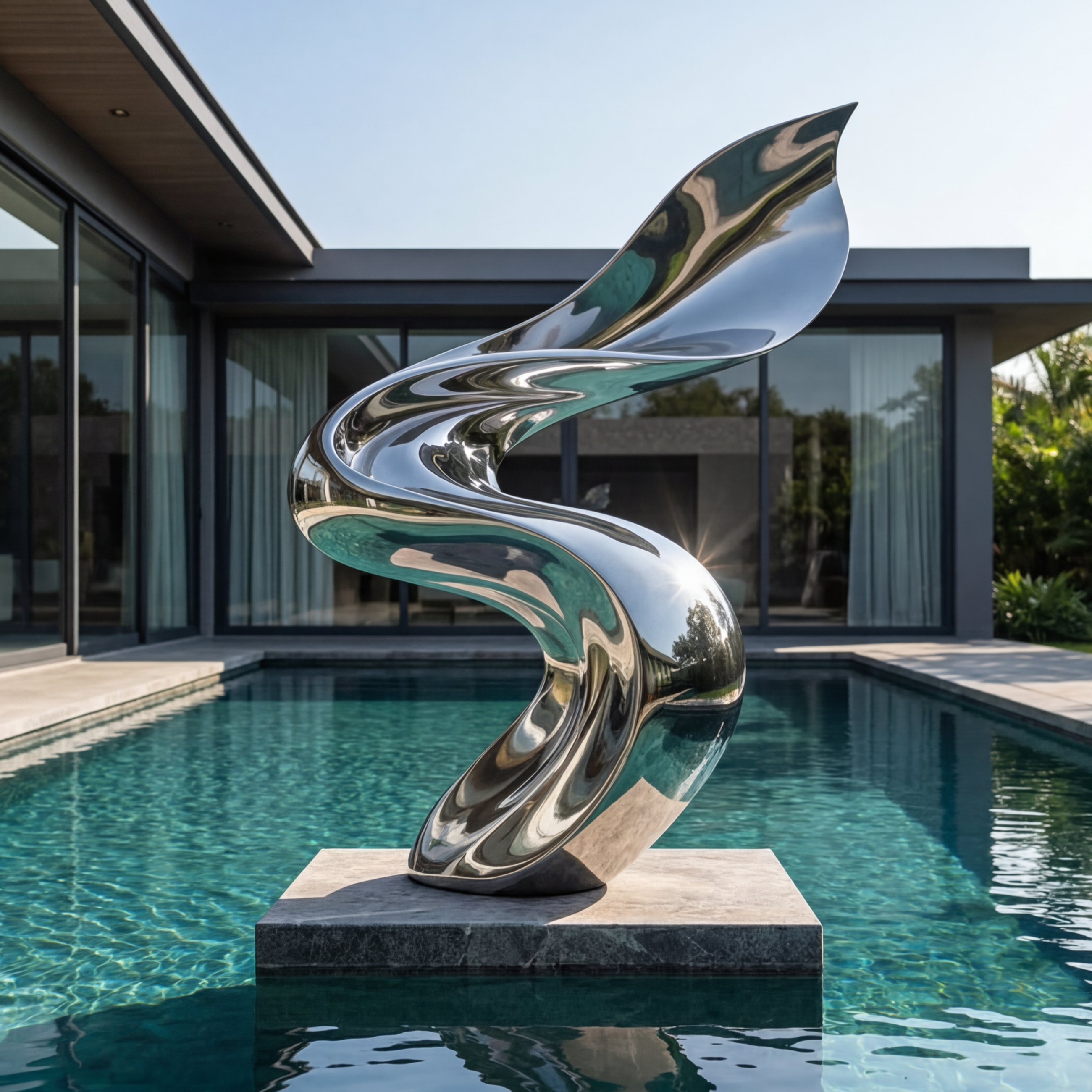 Vela Stainless Steel Modern Abstract Sculpture Ribbon Helix Poolside VSSSS-8034