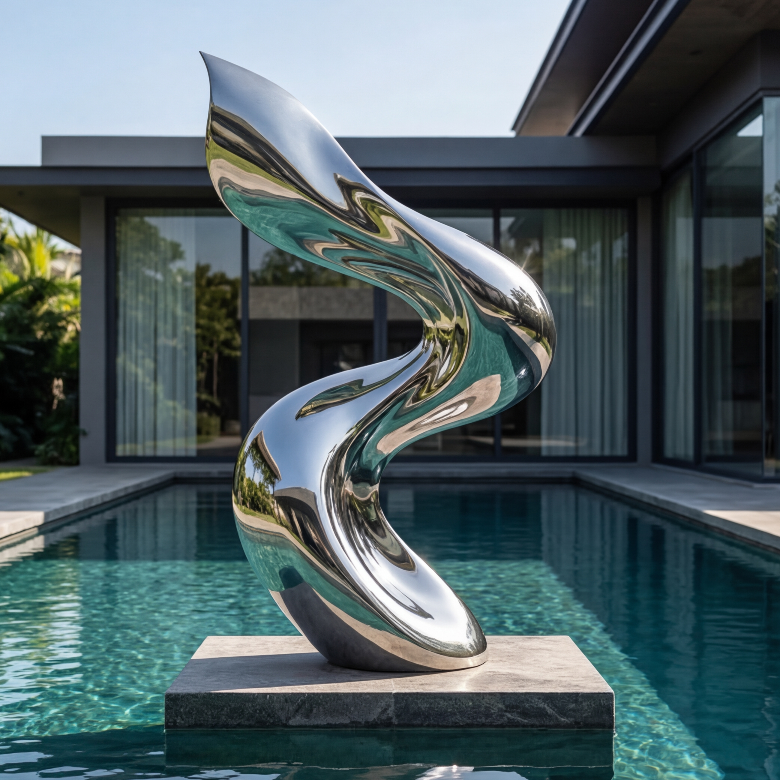 Vela Stainless Steel Modern Abstract Sculpture Ribbon Helix Poolside VSSSS-8034