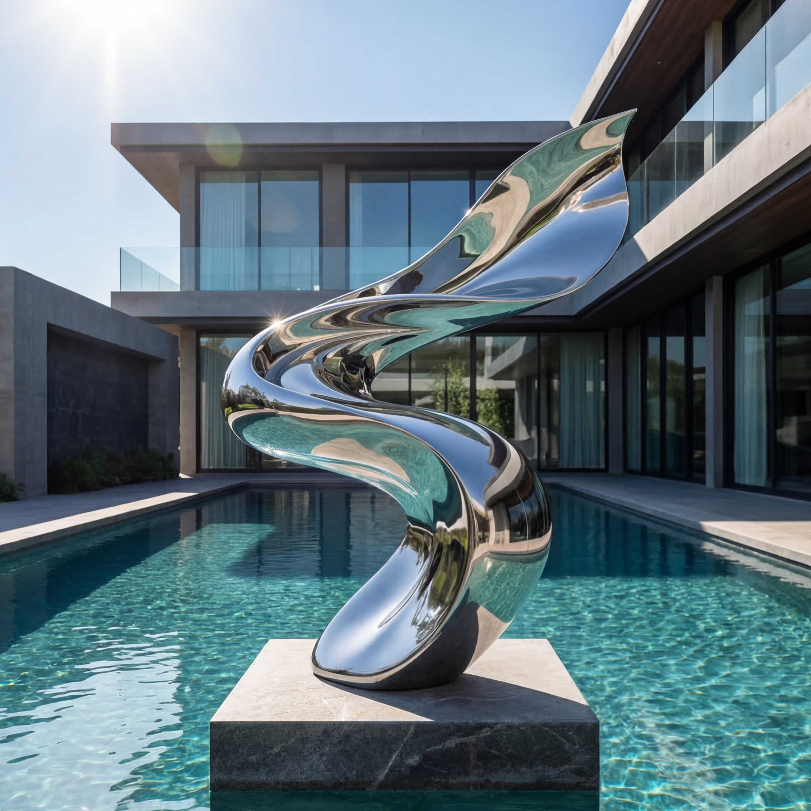 Vela Stainless Steel Modern Abstract Sculpture Ribbon Helix Poolside VSSSS-8034