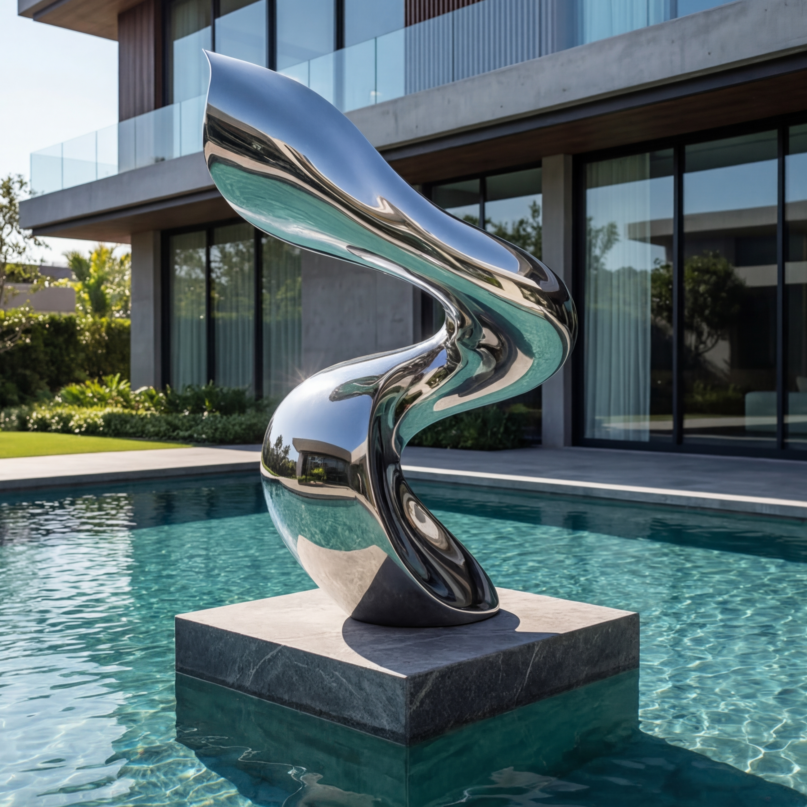 Vela Stainless Steel Modern Abstract Sculpture Ribbon Helix Poolside VSSSS-8034