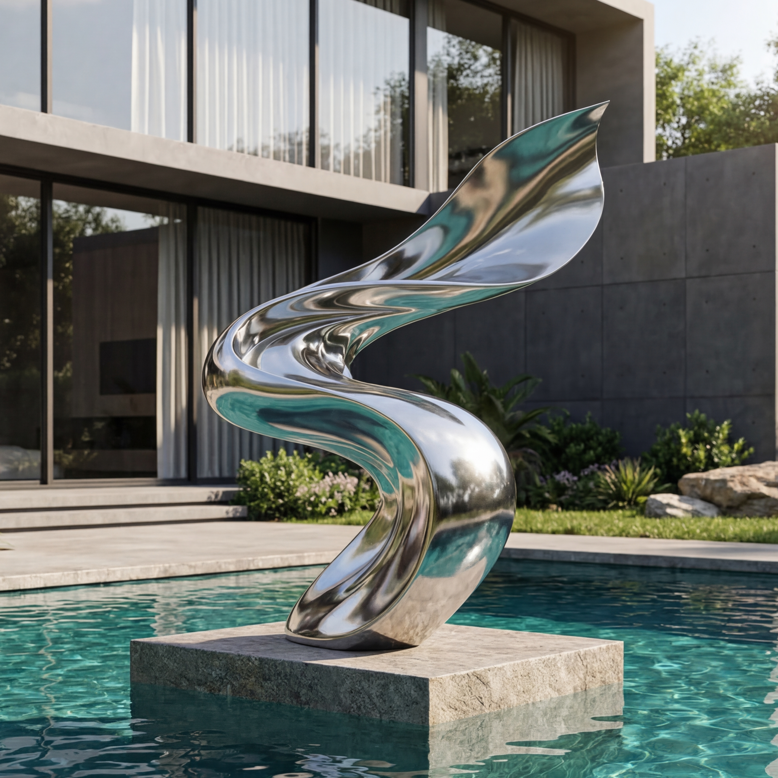 Vela Stainless Steel Modern Abstract Sculpture Ribbon Helix Poolside VSSSS-8034