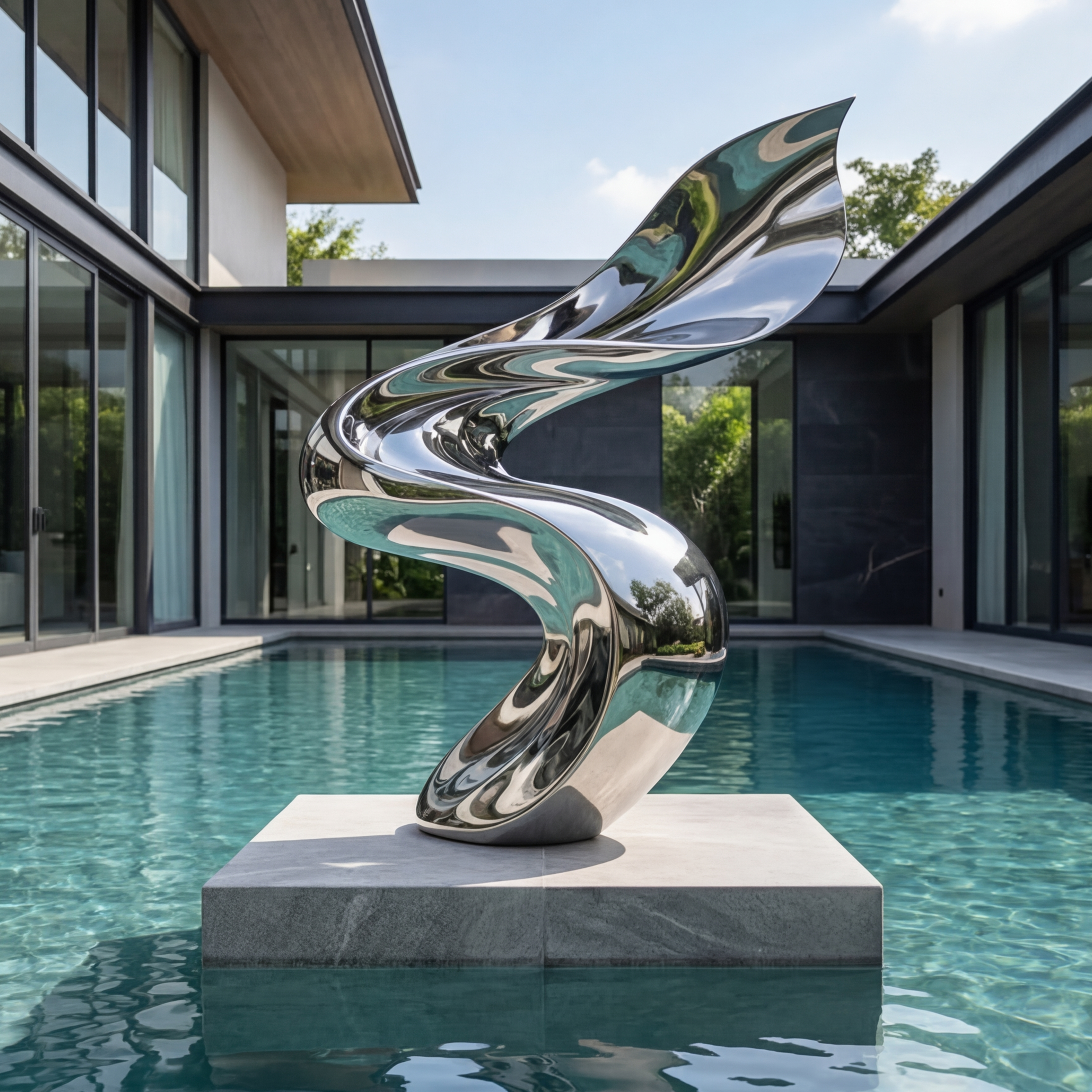 Vela Stainless Steel Modern Abstract Sculpture Ribbon Helix Poolside VSSSS-8034
