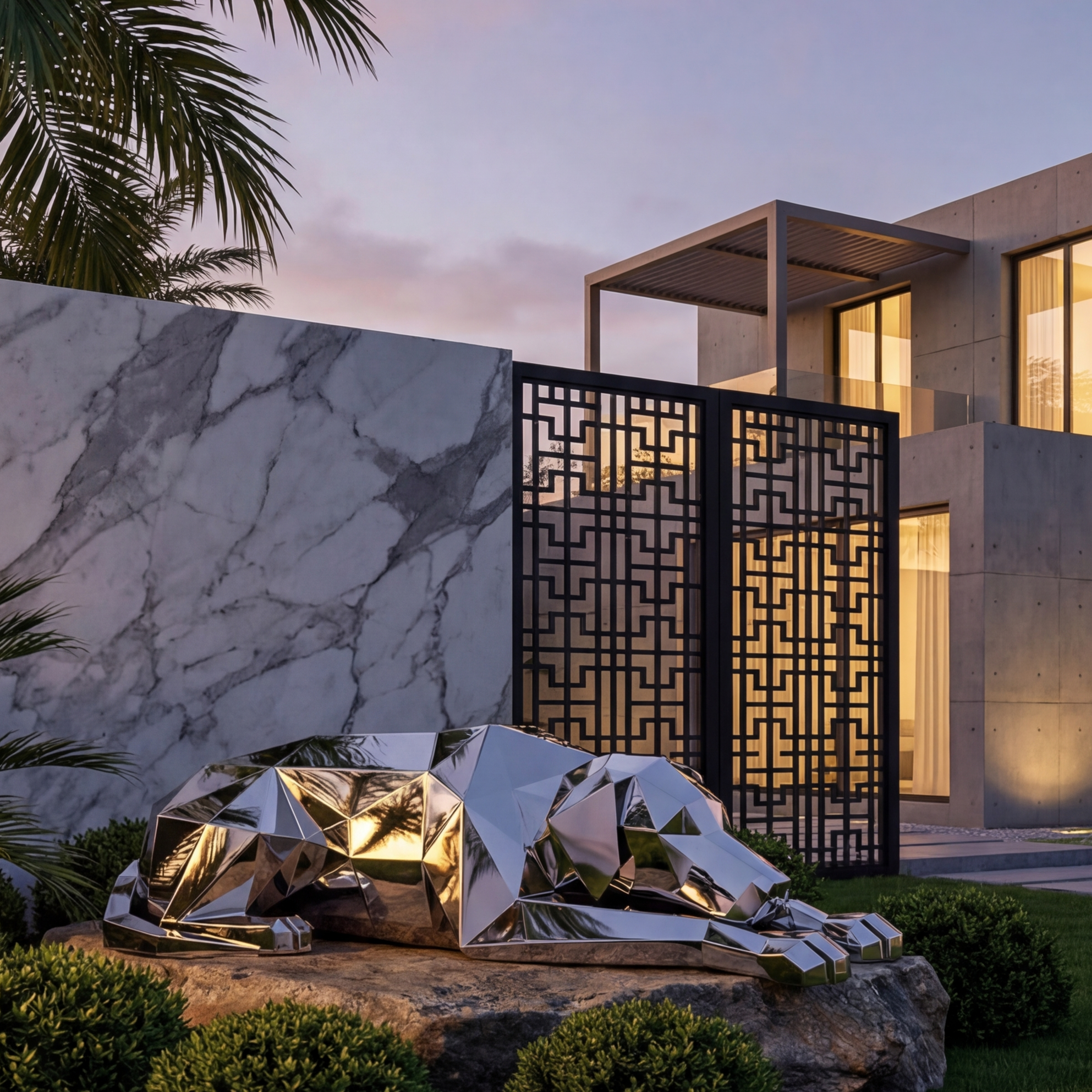 Vela-Stainless-Steel-Reclining-Big-Cat-Sculpture-Faceted-Garden-Placement-VSSSS-847-01
