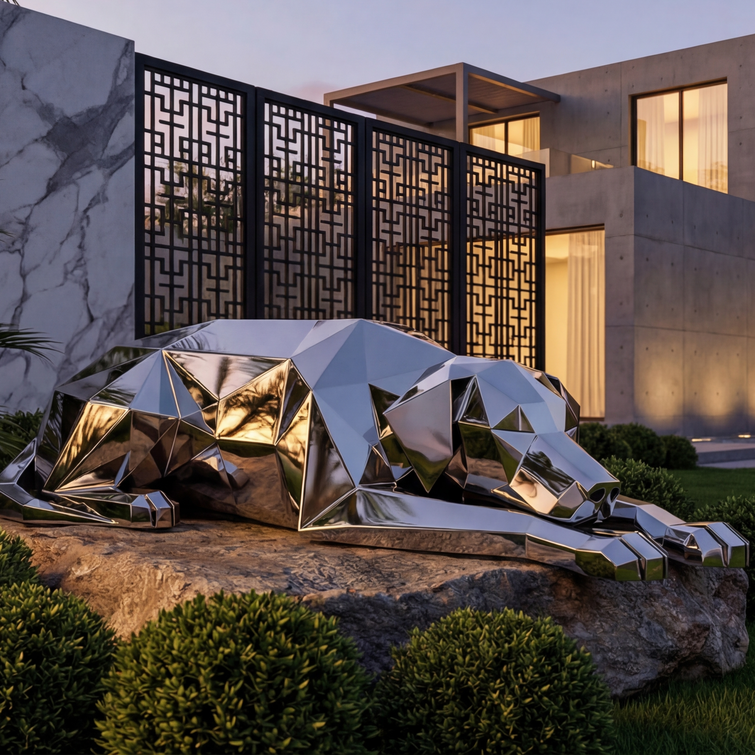 Vela-Stainless-Steel-Reclining-Big-Cat-Sculpture-Faceted-Garden-Placement-VSSSS-847-02