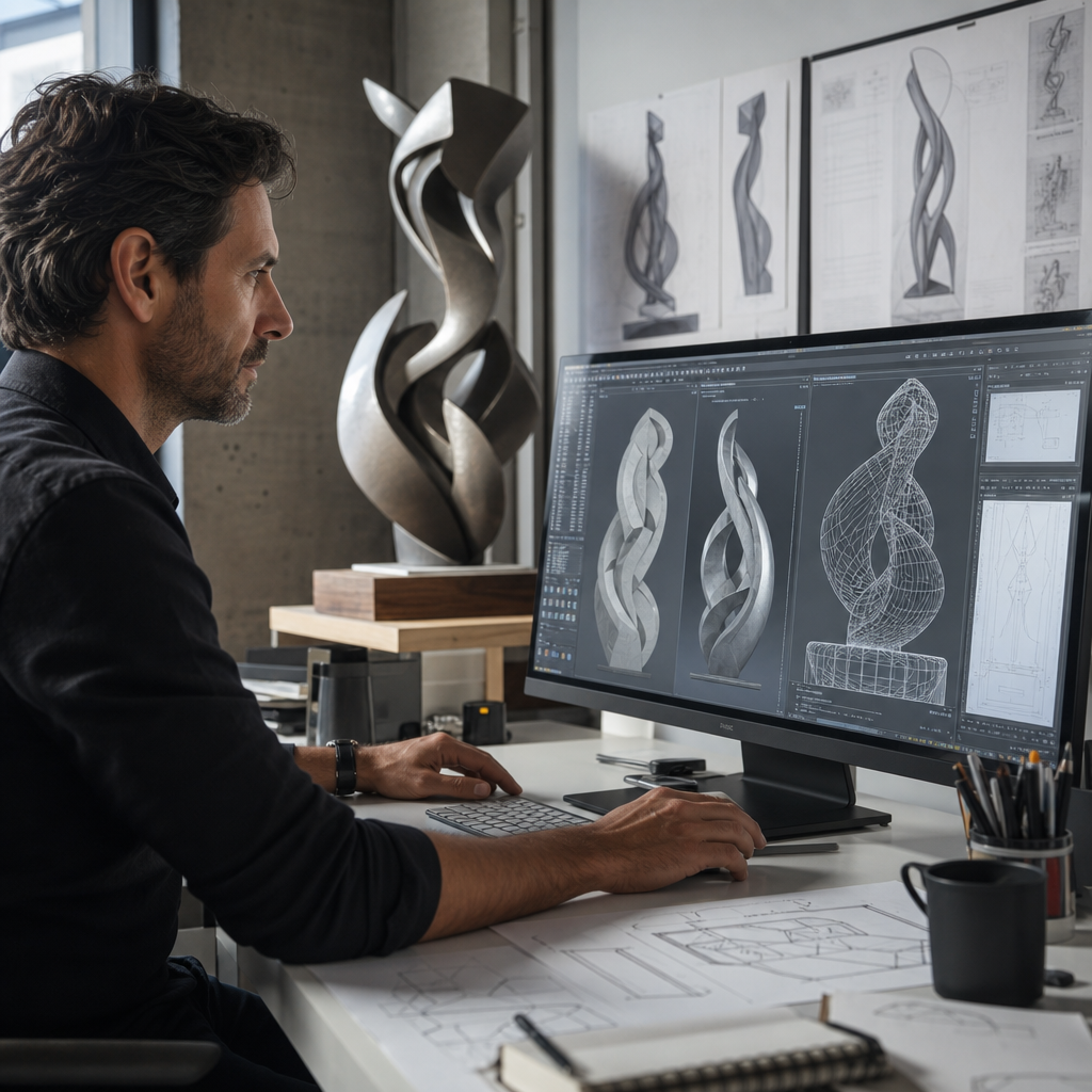 Sculpture designer developing a three-dimensional concept